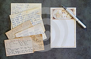 Blank Recipe Card, Pen, Vintage Recipes photo