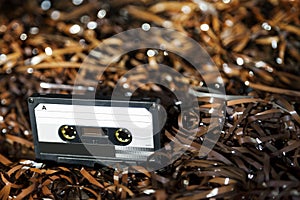 Blank Recordable Audio Cassette on Magnetic Tape - Selective Focus