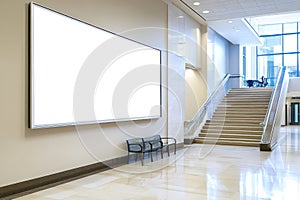 Blank rectangular frame on office lobby wall