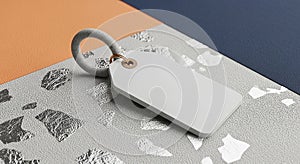 Blank Rectangular Tag with Ring on Textured Surface white label