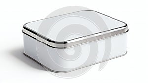 Rectangular white tin box with silver lid mockup