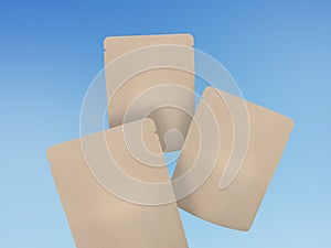 Blank recycle brown paper bag Food Stand Up Pouch Snack. 3d rendered illustration on bly sky backgrond