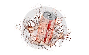 Blank red aluminum 280 ml soda can with drops splash mockup