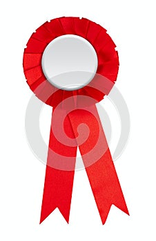 Blank red award winning ribbon rosette isolated