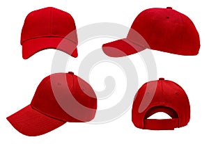 Blank red baseball cap 4 view
