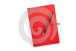 Blank red book and red pen photo