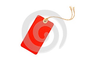 Blank red cardboard Price tag or label isolated on a white background