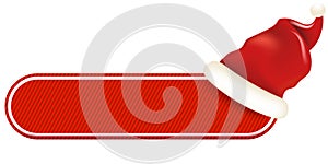 Blank red christmas banner with button and santa hat isolated on white background. Vector horizontal Christmas greeting