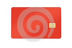Blank red credit card with a chip isolated with clipping path