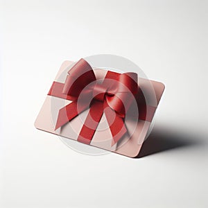 Blank red gift card with red ribbon bow isolated on white background with shadow. ai generative