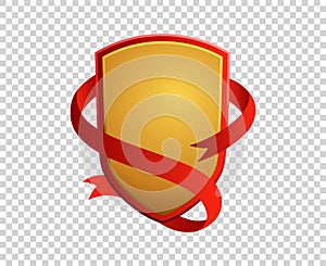 Blank red and gold shield and ribbon on transparrent background.
