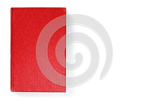 Blank red leather book cover, front side view. Empty hardcover mock up, isolated on white background.