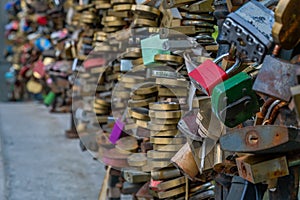 A blank red love padlocks ready for you to inscribe photo