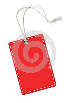 Blank red paper label or cloth tag rectangle with round corners isolated