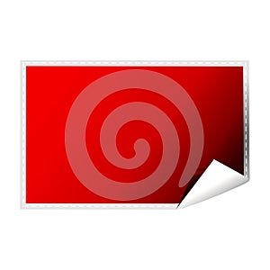 Blank red rectangular sticker with curled corner.