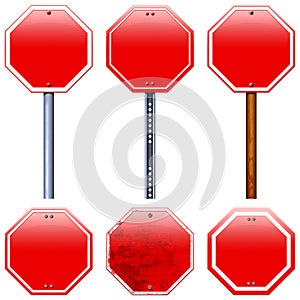 Blank red road stop signs