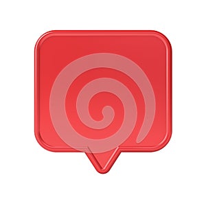 Blank red social media notification speech bubble pin isolated on white background