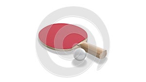 Blank red table tennis racket with ball mockup, looped rotation