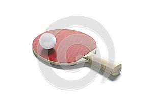 Blank red wood table tennis racket with ball mockup, isolated