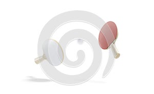 Blank red wood table tennis racket with ball mockup, isolated photo