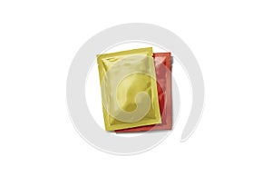 Blank red and yellow sachet packet stack mockup set