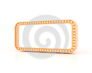 blank retro advertising sign with led light bulbs at frame. Isolated on white background.