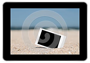Blank Retro Instant Photo On Beach Sand
