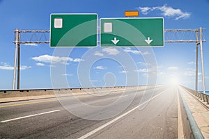 Blank road sign on highway.