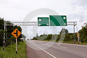 Blank road sign on highway road.