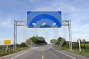 Blank road sign on highway road.