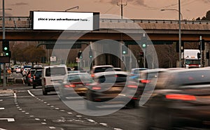 Blank roadside advertising billboard at twighlight photo