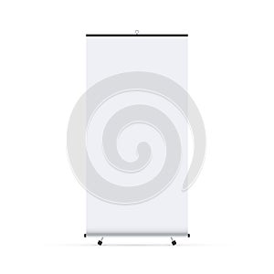 Blank roll-up banner display. Roll up banner stand. Vector stock illustration