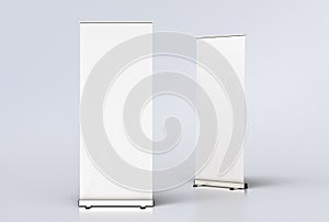 blank roll up banner display stands on white