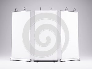 Blank roll up banner display on white background.Template mockup.