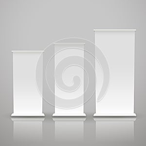 Blank roll up banner on a gray background