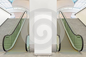 Blank roll up banner stand mockup in mall interor