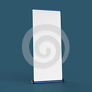 Blank roll up banners template. rendering on color background mockup