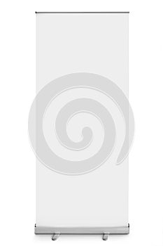 Blank roll up display banner isolated in white