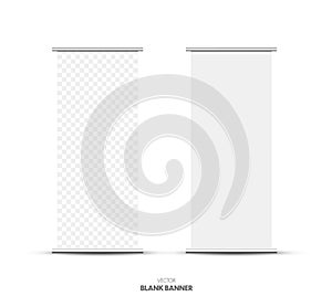 Blank roll up stand banner. Vector mockup template