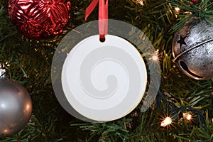 Blank Round Christmas Ornament Mockup on Tree