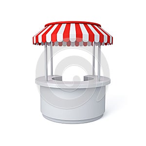 Blank round exhibition booth stall mock up counter design or blank product display store shop stand with red and white striped