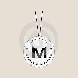 Blank round tag with M initial for Merry