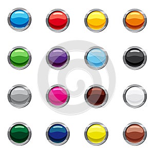 Blank round web buttons icons set, cartoon style