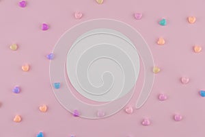 Blank round white card decorate with pastel heart