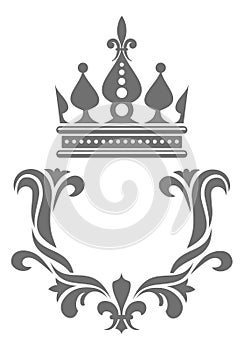 Blank royal emblem with crown. Decorative heraldry badge