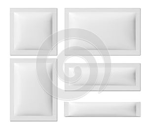 Blank sachet mockups set isolated on white
