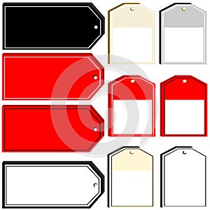 Blank Sales Tags in Black, Red, Beige and Grey