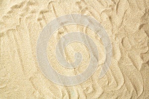 Blank sand texture for your design. Empty sandy beach background. Flat lay. Top view