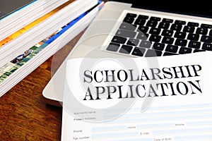 Blank scholarship application on desktop photo