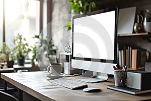 Blank screen computer on modern office desk, Blank screen for product display